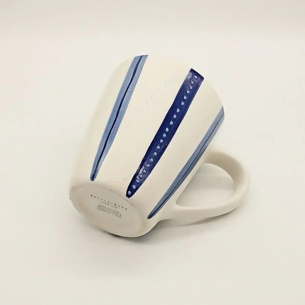 Pottery Barn Tiburon Blue Ivory Ceramic Mug